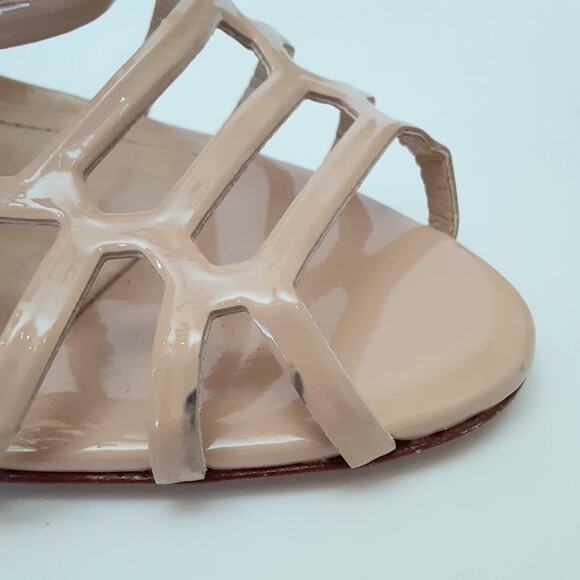 Shutz Juliana Caged Heels Nude Patent Leather Peep Toe Strap Heels 8 Wedding - Picture 9 of 14